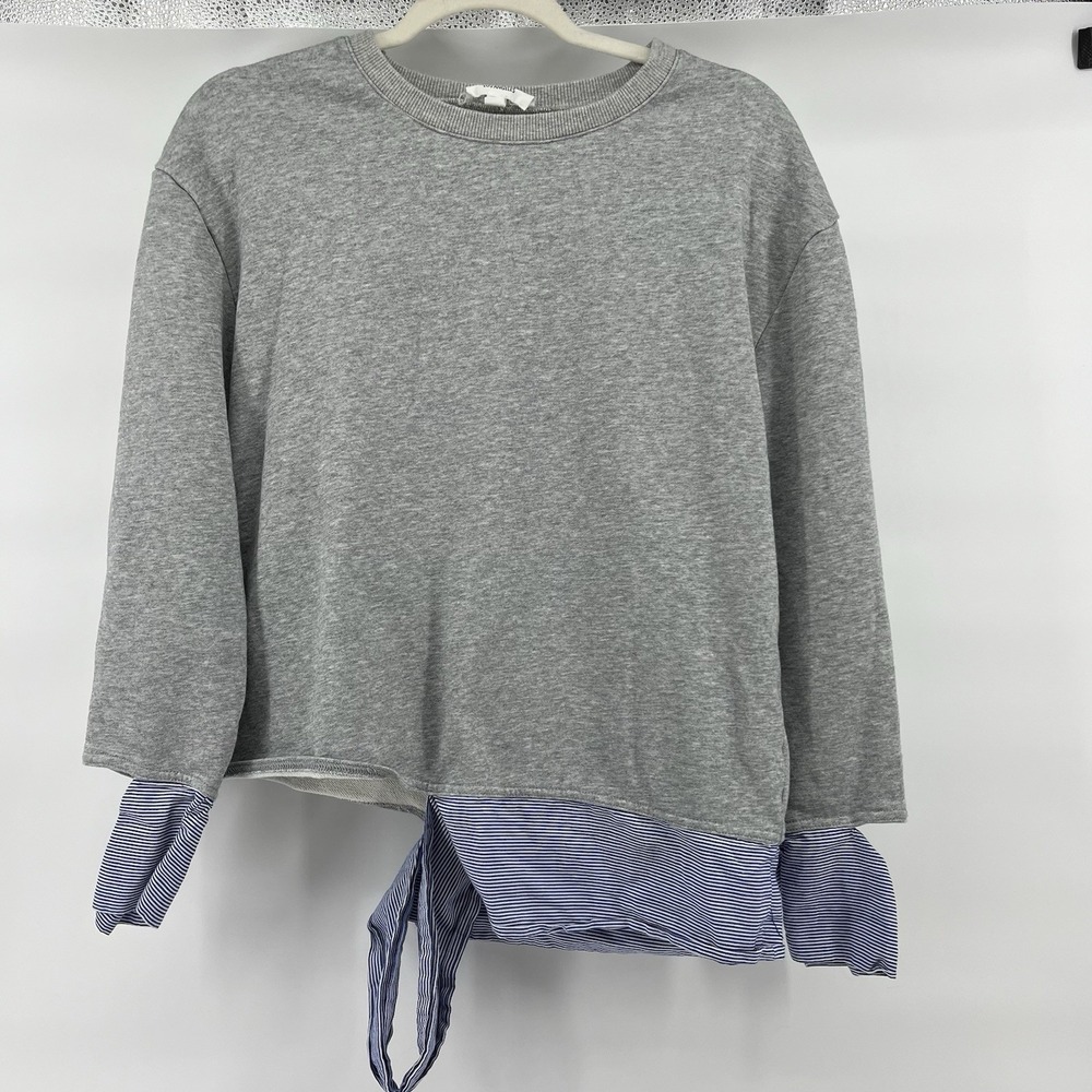 Evidnt Los Angeles for Anthropologie Gray Heather Blue Striped Detail Sweater XS